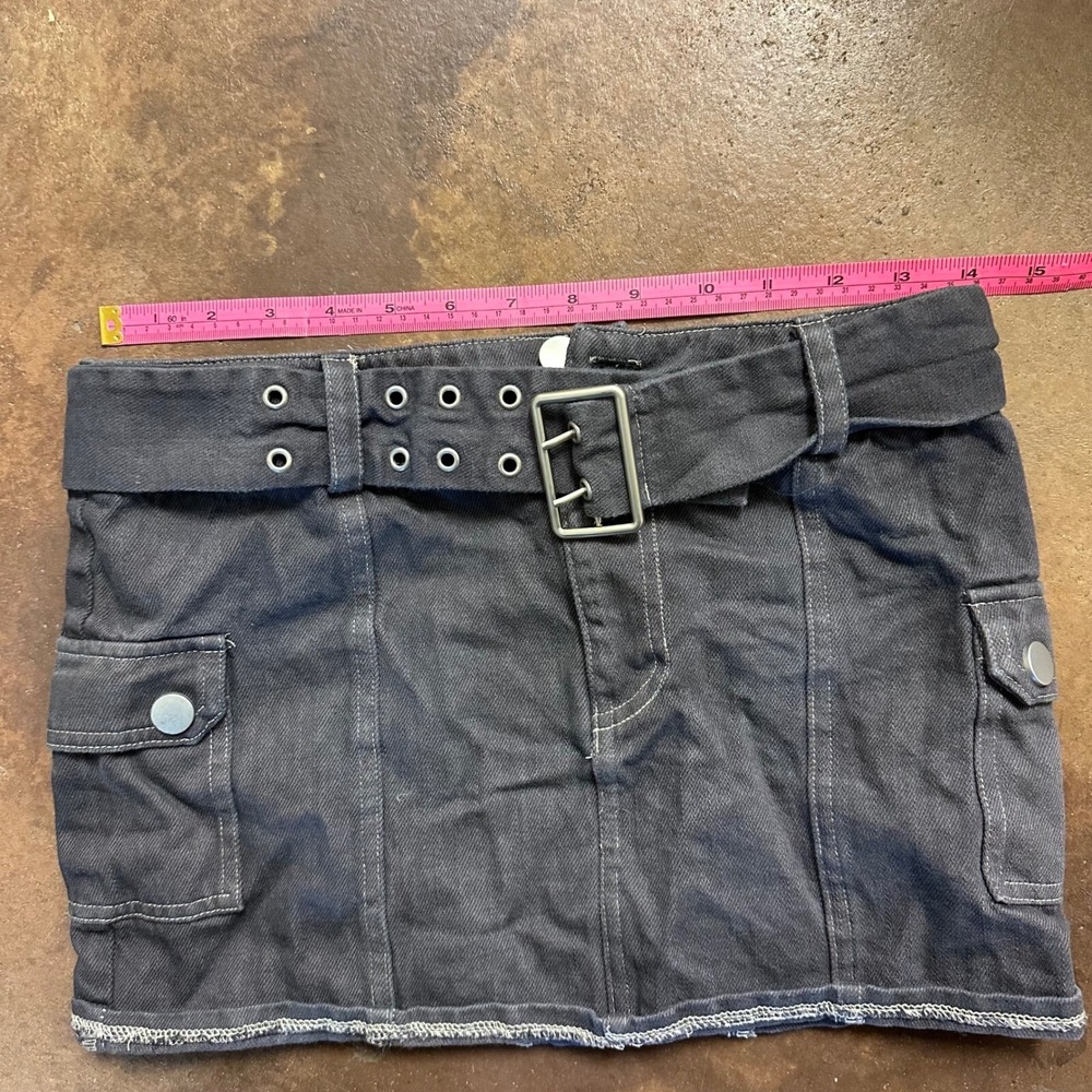 Papermoon Denim Mini Skirt Belted Cargo Pockets Gray Women's Size S - Picture 1 of 5